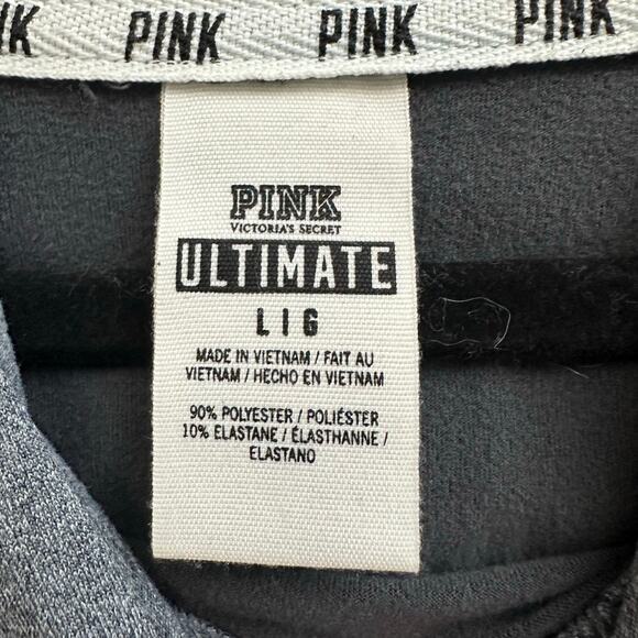 PINK Victorias Secret Ultimate Collection Hoodie Gray Pullover Thumb Holes Large - Picture 3 of 12